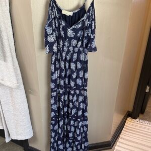 Navy Floral Cold-Shoulder Maxi Dress